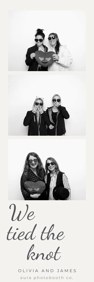 A 2x6 wedding photo strip with a script footer reading tied the knot